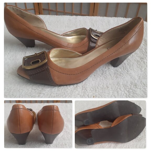 NINE & CO D'ORSAY HEELS POINTY TOE PUMPS JJBELISMA BROWN LEATHER-WOMENS SIZE 6.5 - Picture 1 of 7